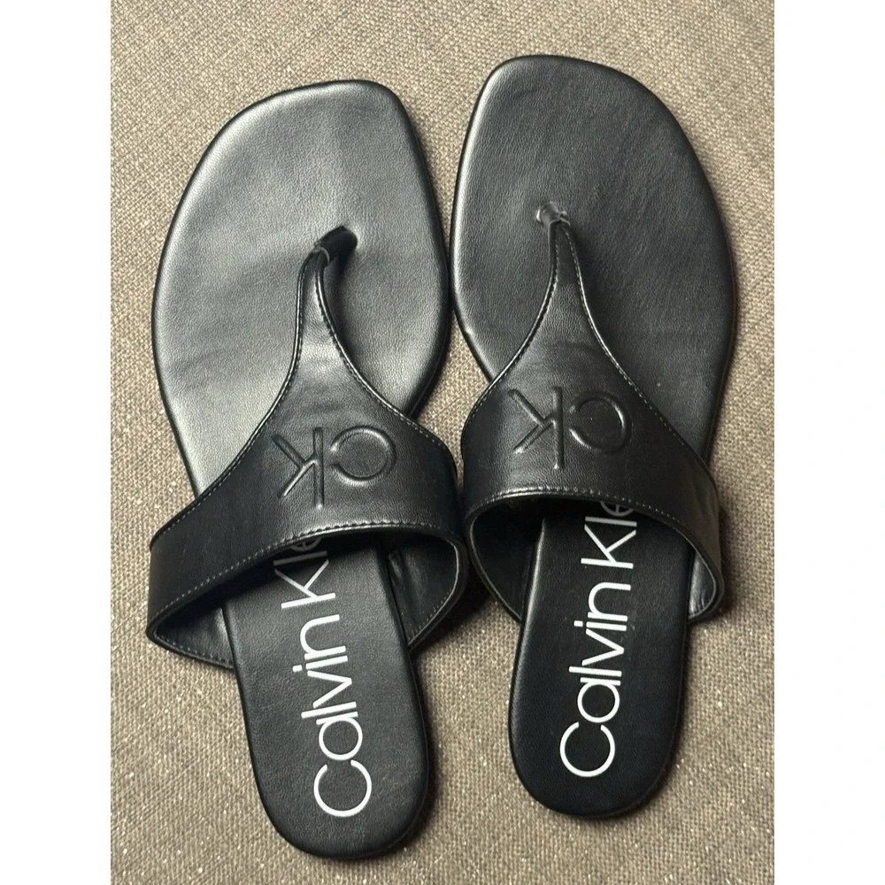 CK embossed black leather sandals 9 Calvin Klein